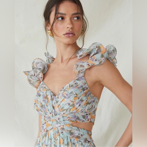 ASTR The Label Ruffled Floral Maxi Dress - Mint Purple Floral - Picture 5 of 6